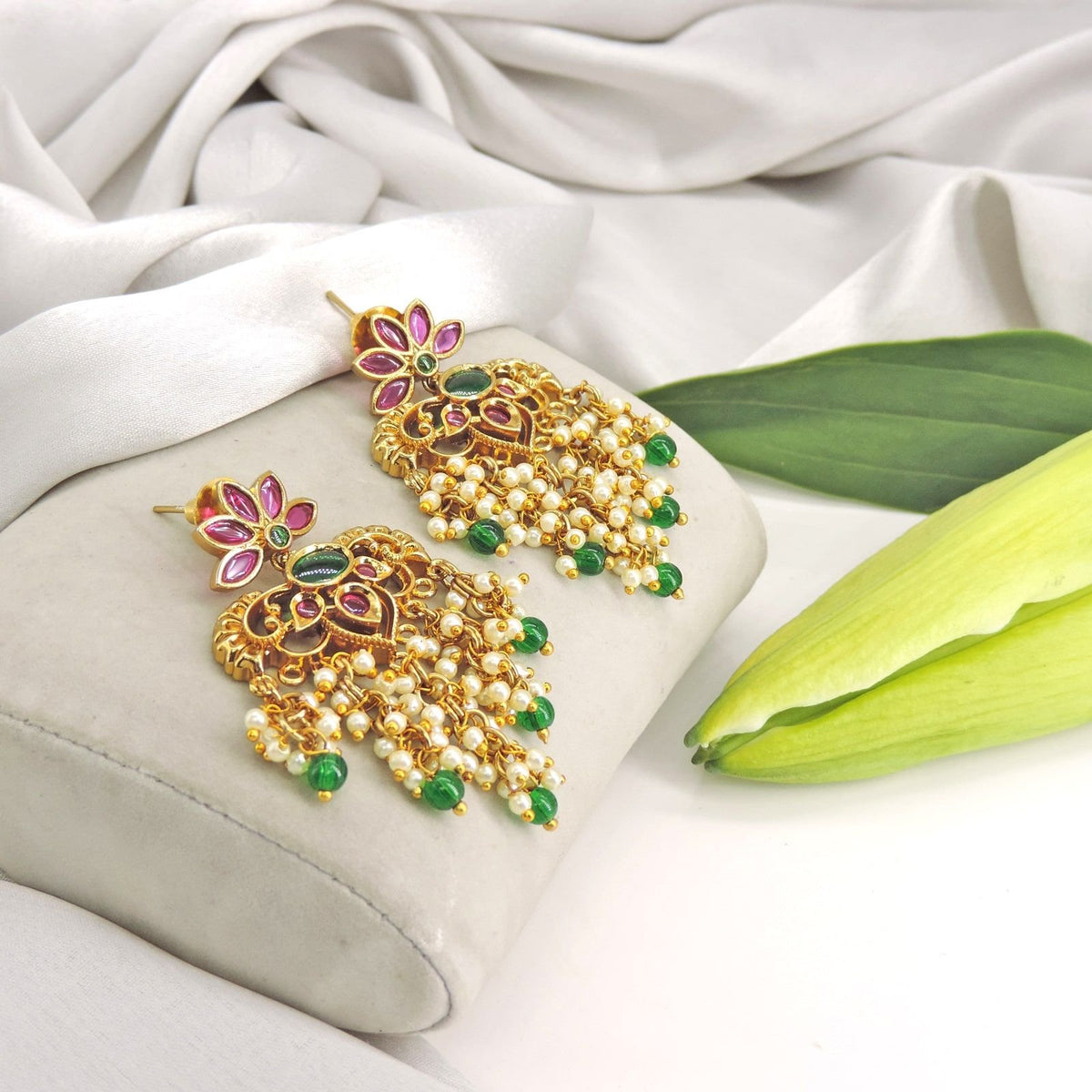 Chandelier pearl and beaded earrings – Indian festive chandelier earrings USA – Joyrias