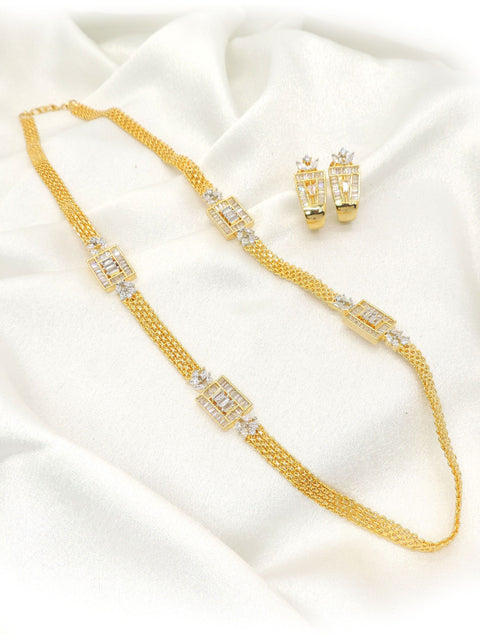 Luxe gold layered CZ necklace set with crystal accents and matching earrings