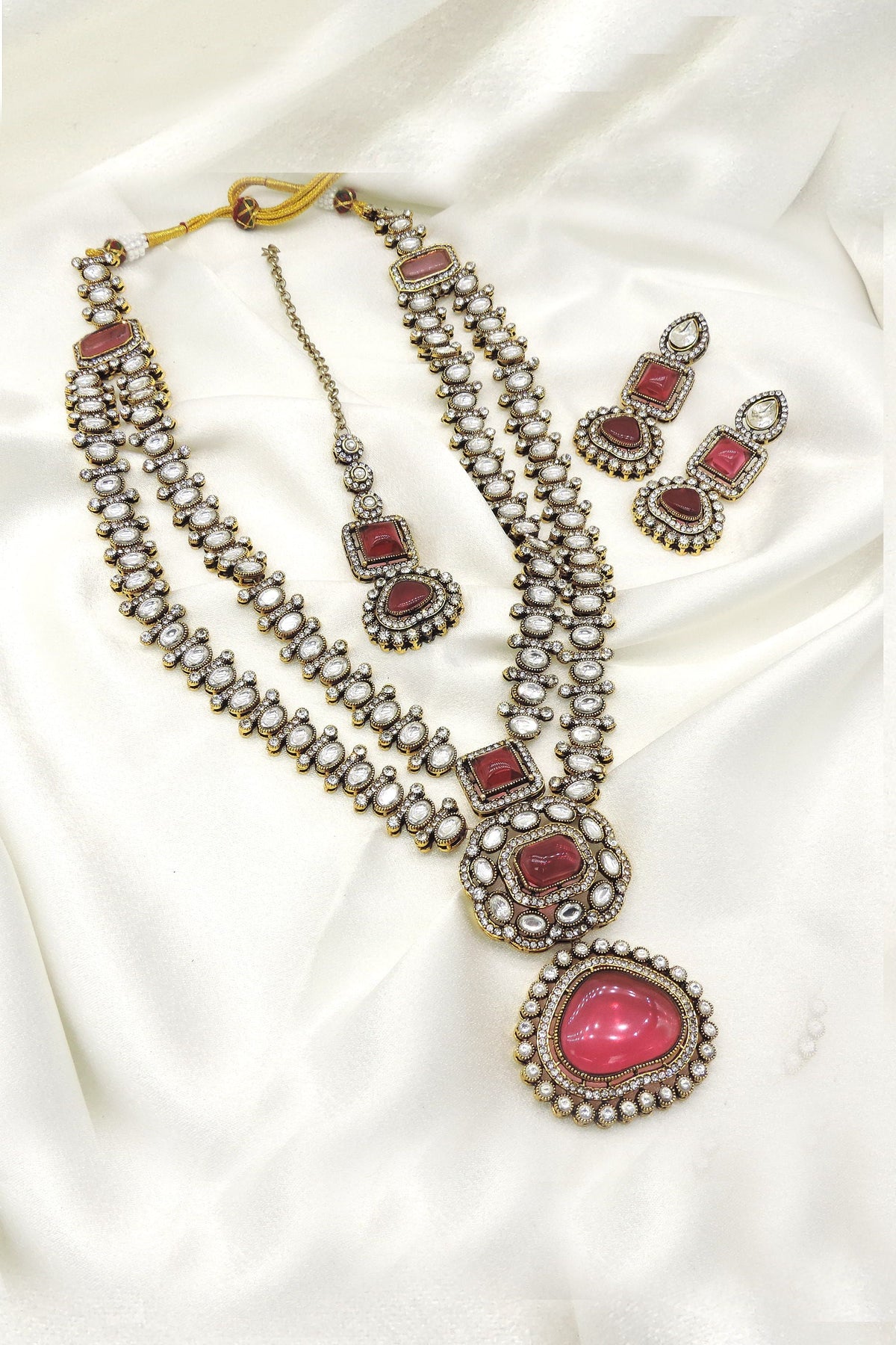Ruby kundan layered necklace set for women