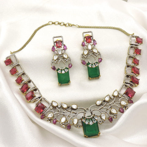 Ruby Emerald Royal AD Necklace Set by Joyrias