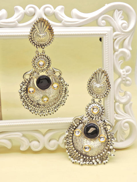 Silver plated sea green oxidized earrings – Indian jhumka style earrings for weddings and festivals – Joyrias