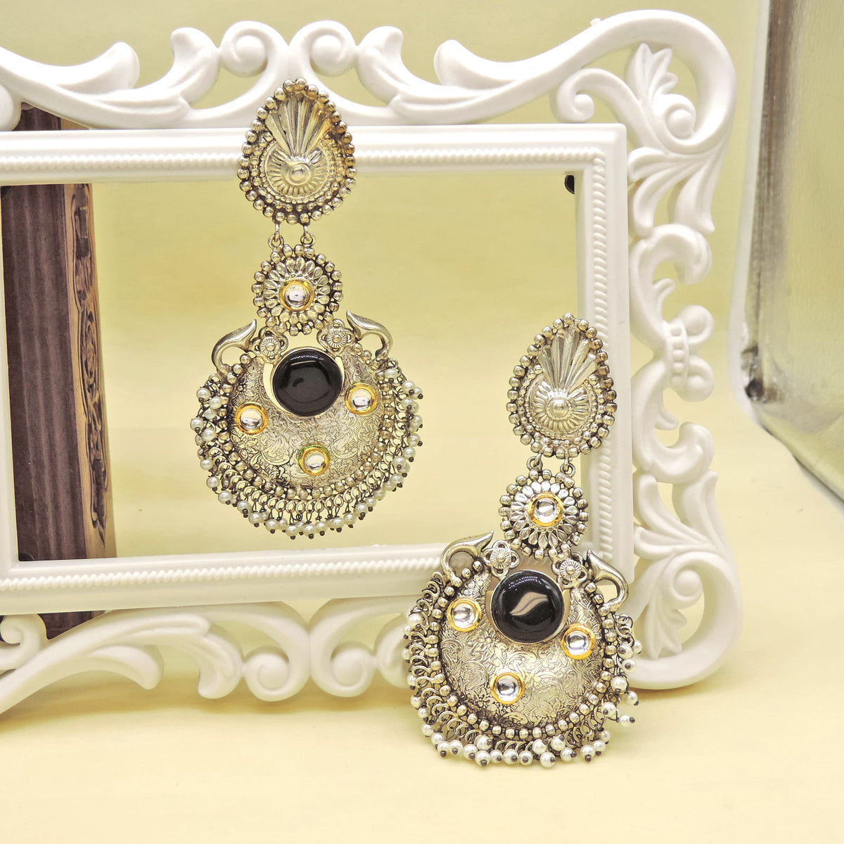 Silver plated sea green oxidized earrings – Indian jhumka style earrings for weddings and festivals – Joyrias