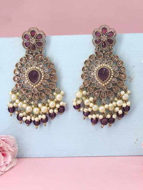 Purple and gold Kundan pearl statement earrings – regal Indian festive earrings USA – Joyrias