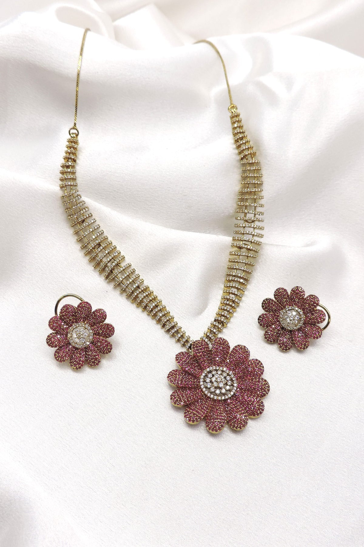 Burgundy Floral CZ Jewelry Set by Joyrias