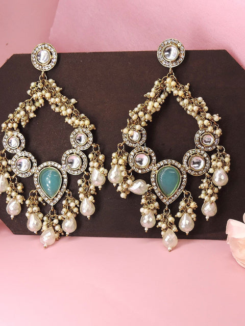 Emerald green Kundan and pearl chandbali earrings – luxe Indian statement jewelry USA – Joyrias