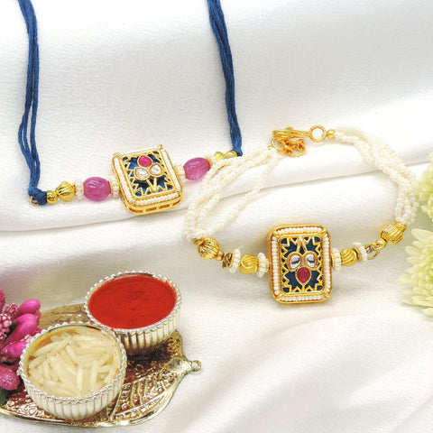 Kundan Square Bhaiya Bhabhi Rakhi Set