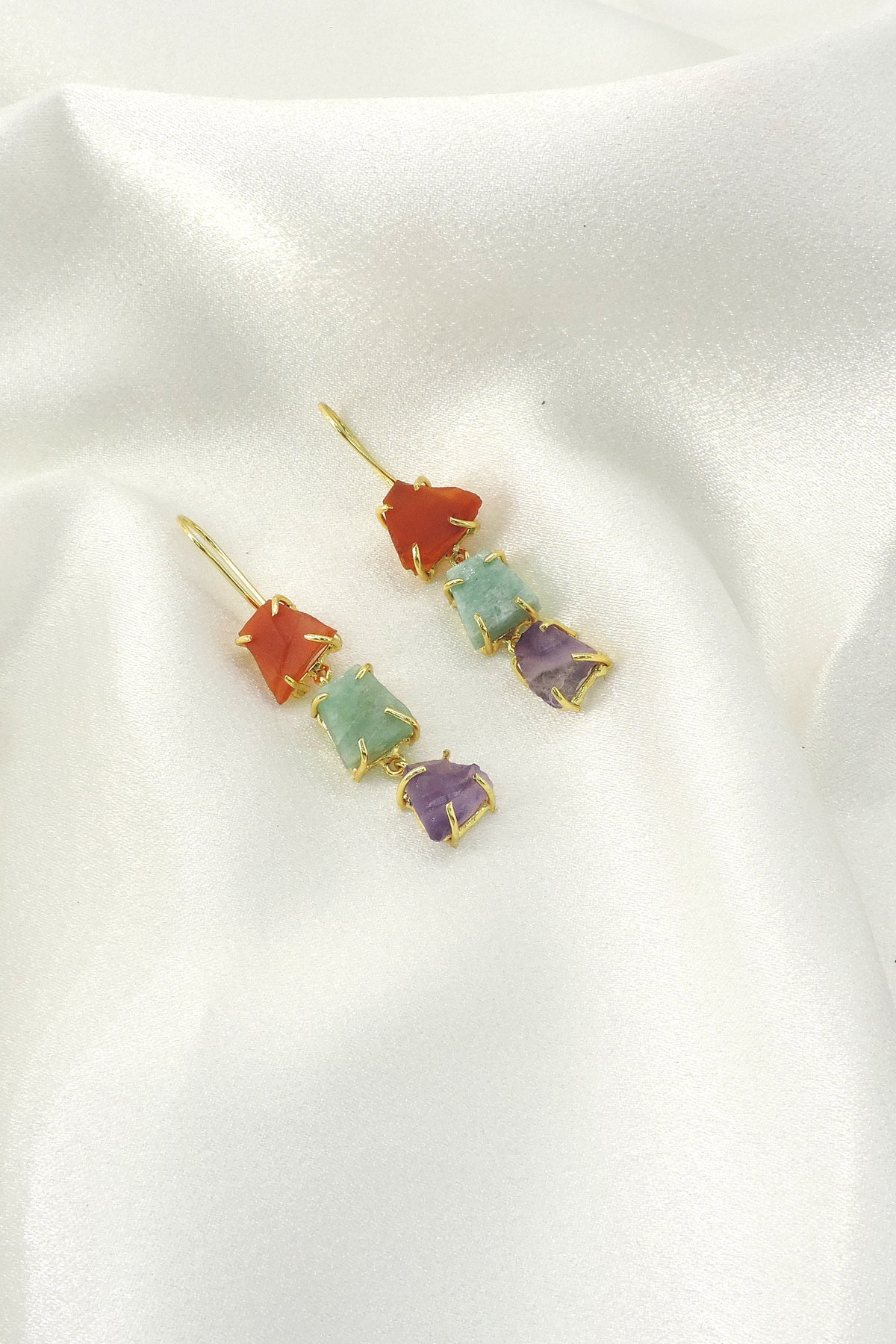 Pastel Raw Gemstone Drop Earrings | Gold Plated Minimal Boho Jewelry