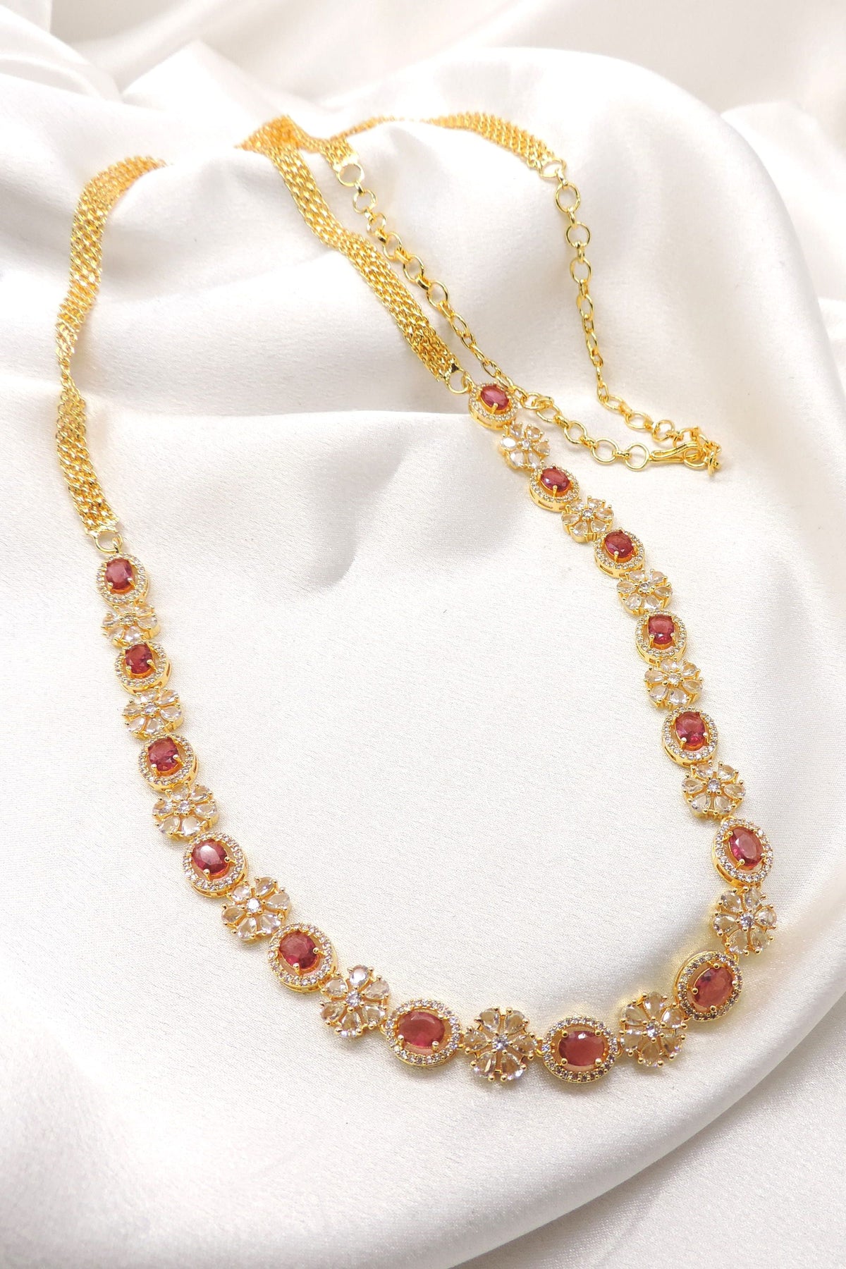 Ruby CZ AD floral kamarbandh with gold-tone detailing by joyrias