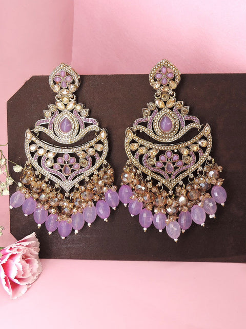 Lavender Kundan and crystal statement earrings – royal Indian festive collection USA – Joyrias