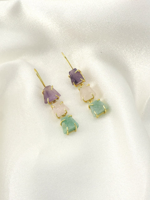 Pastel Raw Gemstone Drop Earrings | Gold Plated Minimal Boho Jewelry