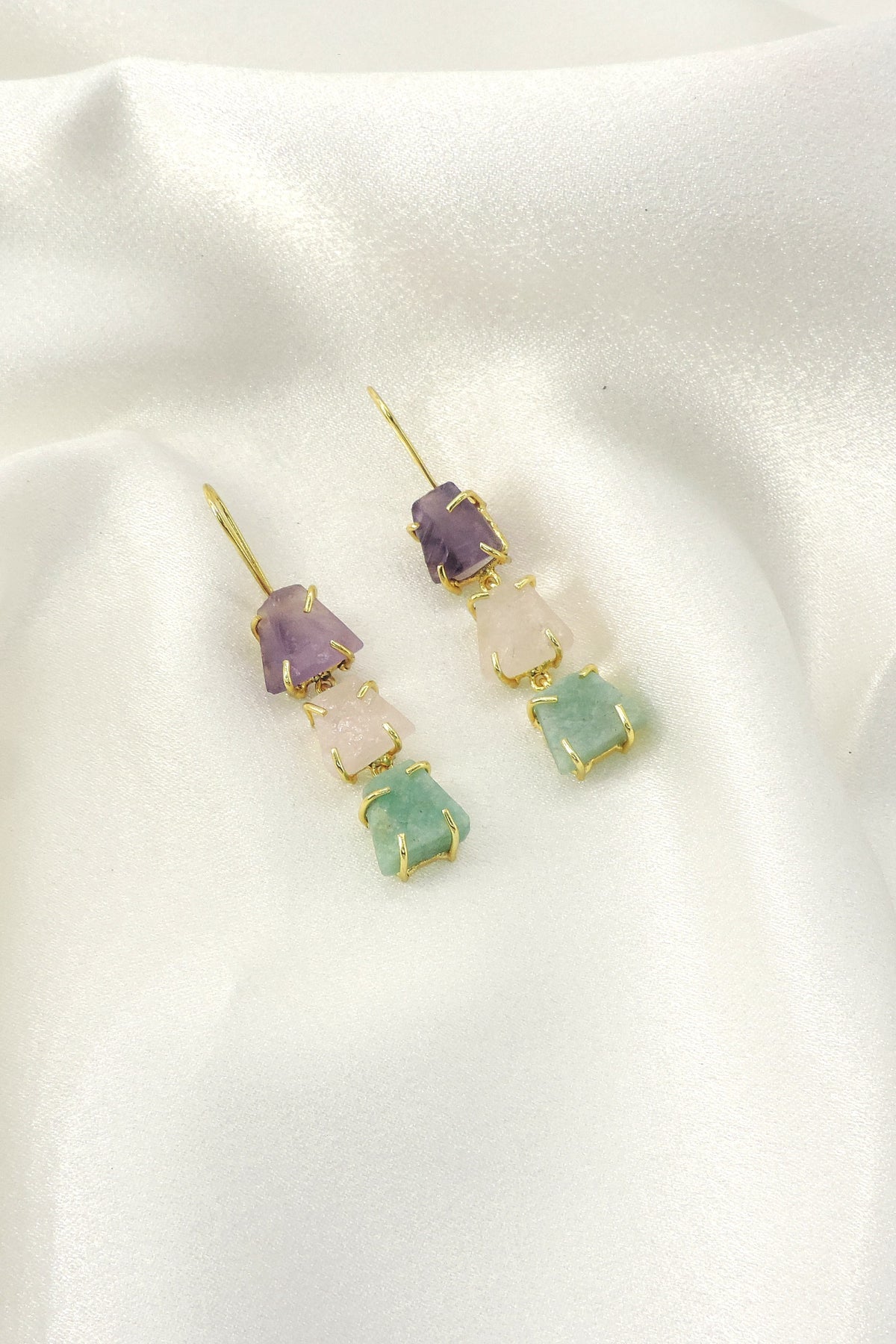 Pastel Raw Gemstone Drop Earrings | Gold Plated Minimal Boho Jewelry
