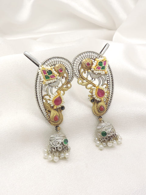 Dual Tone Peacock Ear Cuff Earrings by Joyrias