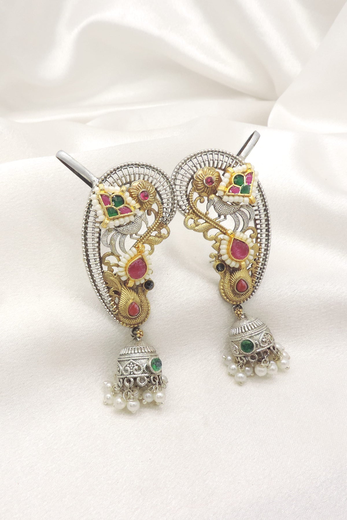 Dual Tone Peacock Ear Cuff Earrings by Joyrias