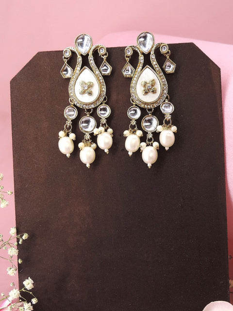 Ivory and Kundan pearl drop earrings – elegant Indian ethnic jewelry USA – Joyrias