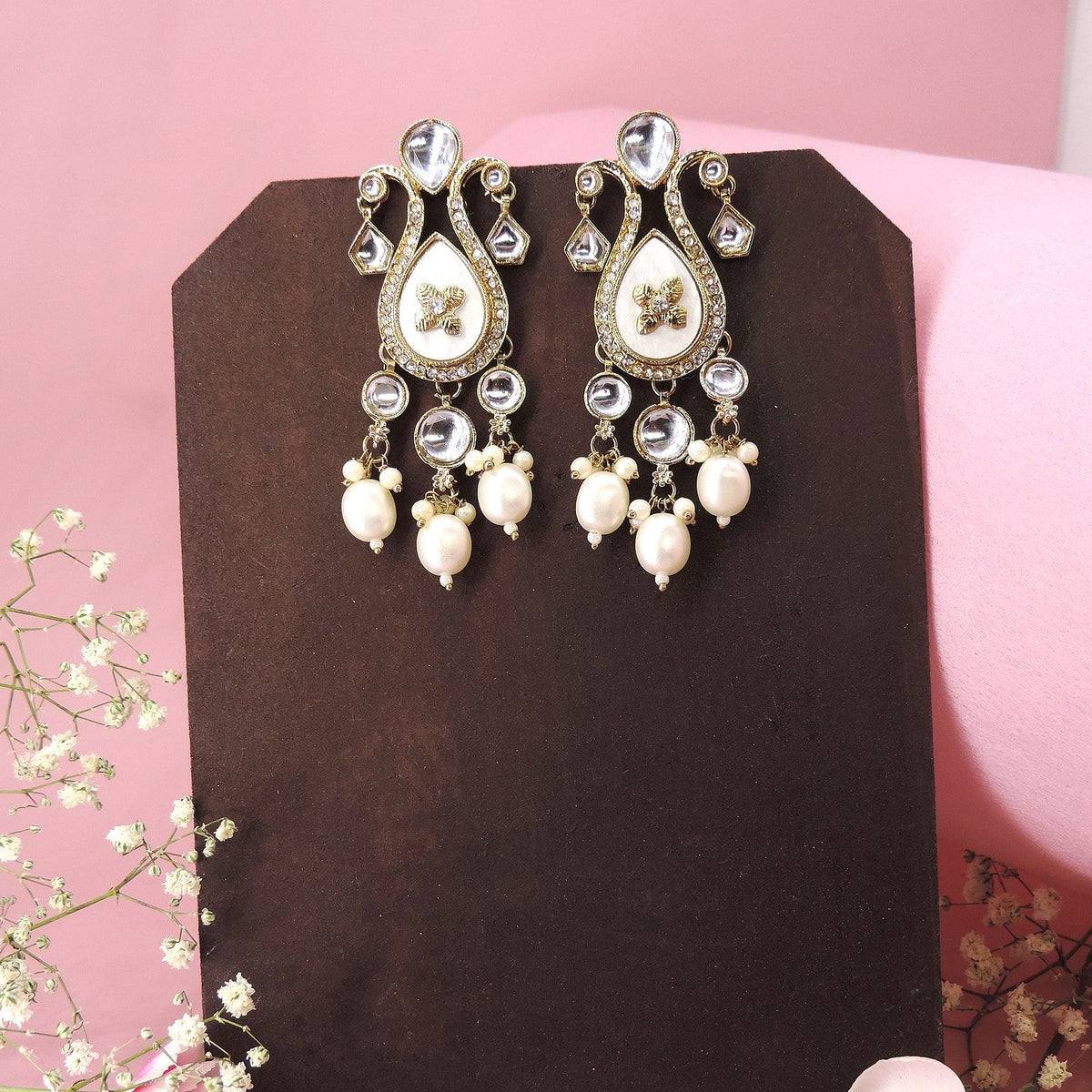 Ivory & Kundan Pearl Drop Earrings ? Elegant Ethnic Jewelry Image 0