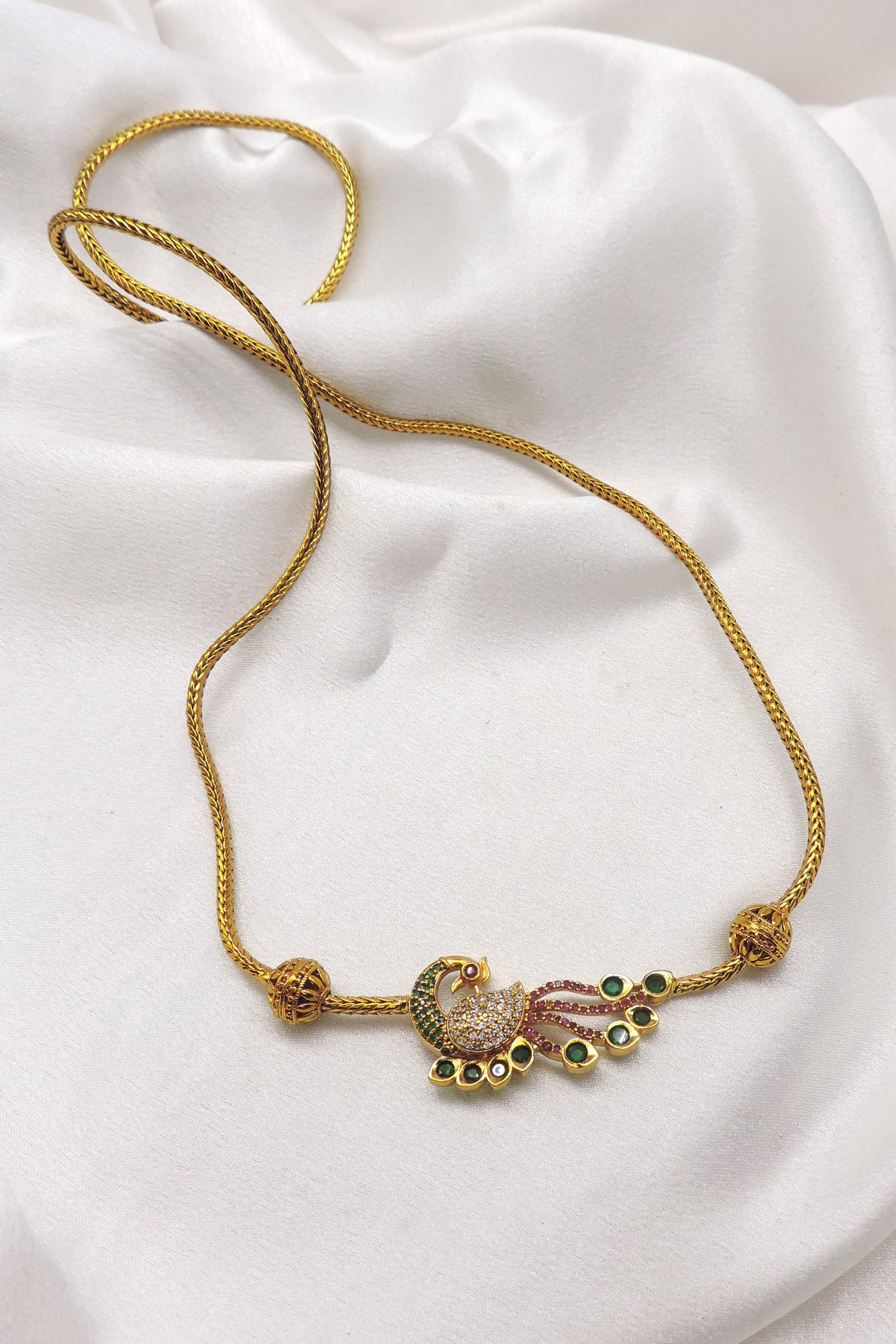 Peacock Green Pink Pendant Necklace by Joyrias