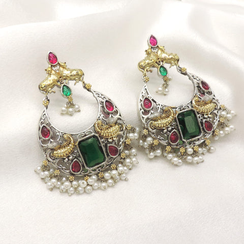 Peacock Dual Tone Pearl Cuff Earrings by Joyrias