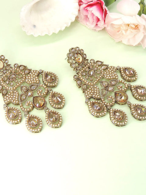 Champagne gold Kundan chandelier earrings – luxe Indian bridal statement earrings USA – Joyrias