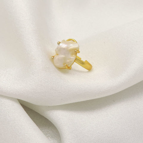 Baroque Pearl Adjustable Ring | Gold Statement Minimal Ring