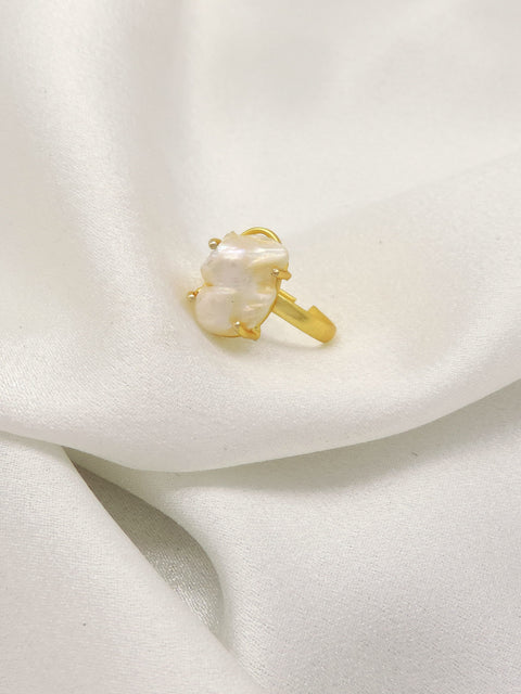 Baroque Pearl Adjustable Ring | Gold Statement Minimal Ring