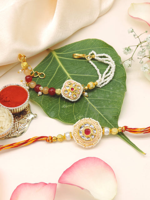 Circular Kundan Pearl Bhaiya Bhabhi Rakhi Set