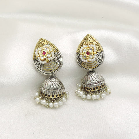 Dual Tone Pearl Jhumka Earrings by Joyrias