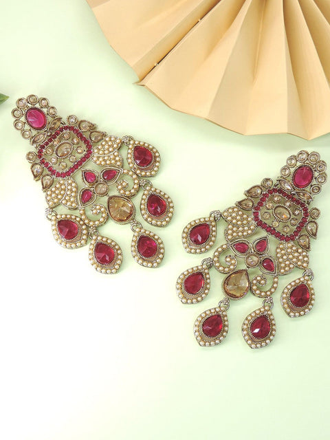 Ruby red Kundan chandelier earrings – royal Indian bridal collection earrings USA – Joyrias