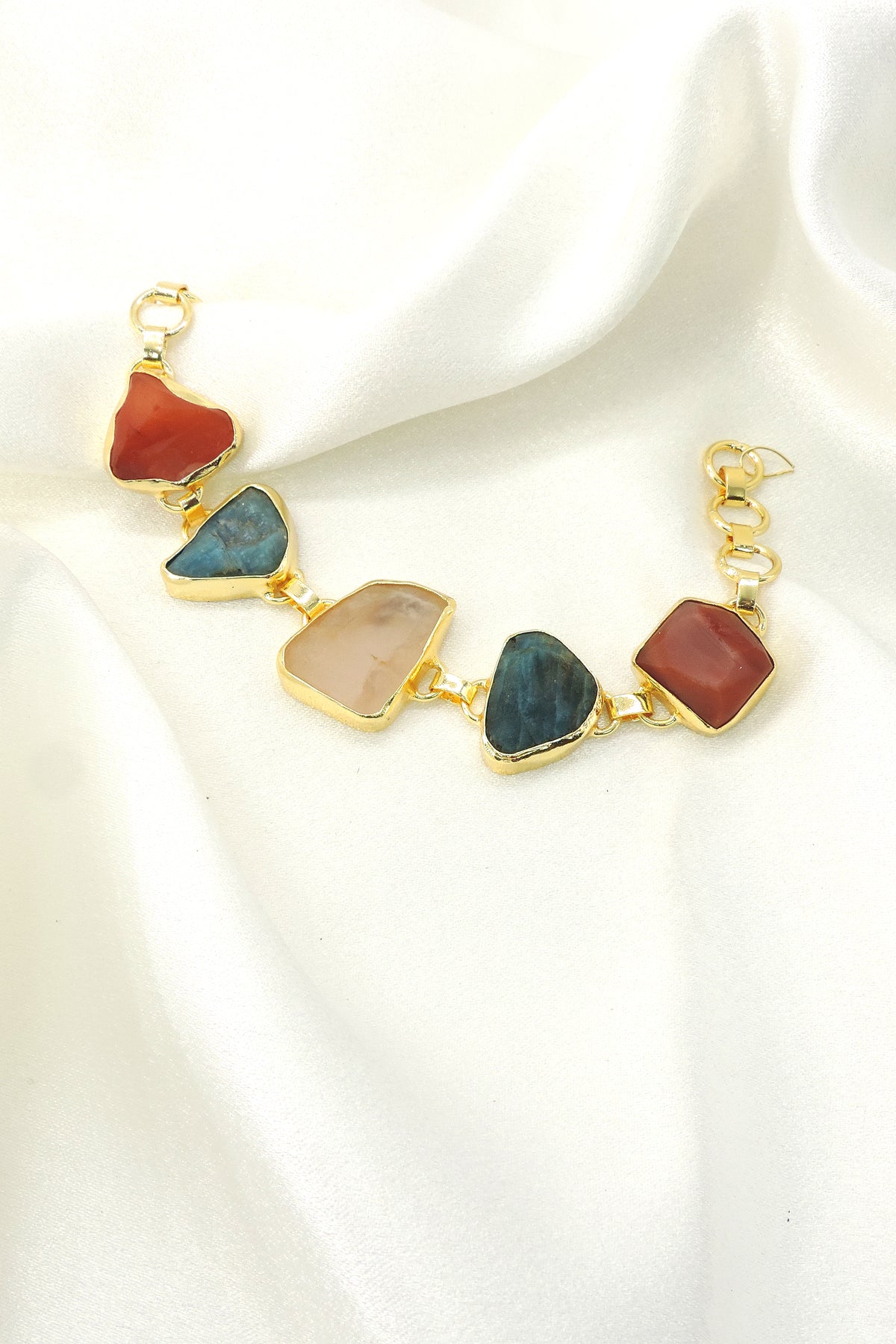 Raw Amethyst & Quartz Gemstone Bracelet | Handmade Gold Plated Jewelry