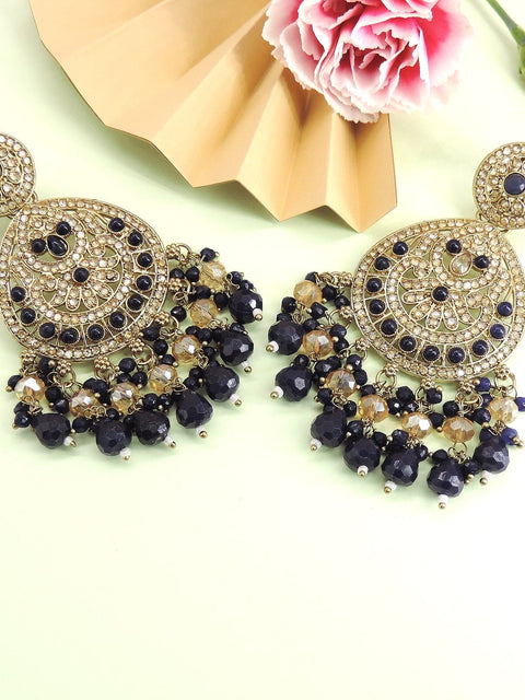 Black and gold Kundan statement earrings – luxe Indian festive collection USA – Joyrias