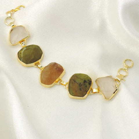 Earthy natural stone link bracelet for women