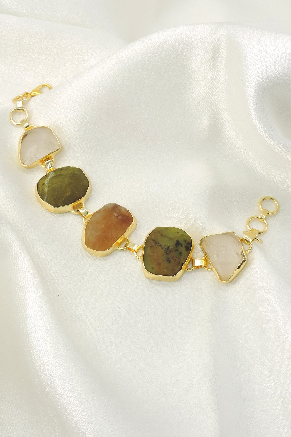 Earthy natural stone link bracelet for women