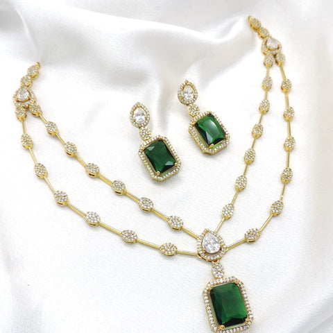 Emerald green CZ AD necklace with matching earrings and pendant by joyrias