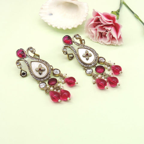Ivory & Ruby Kundan Earrings with Pearl Drops ? Classic Heritage Design Image 0