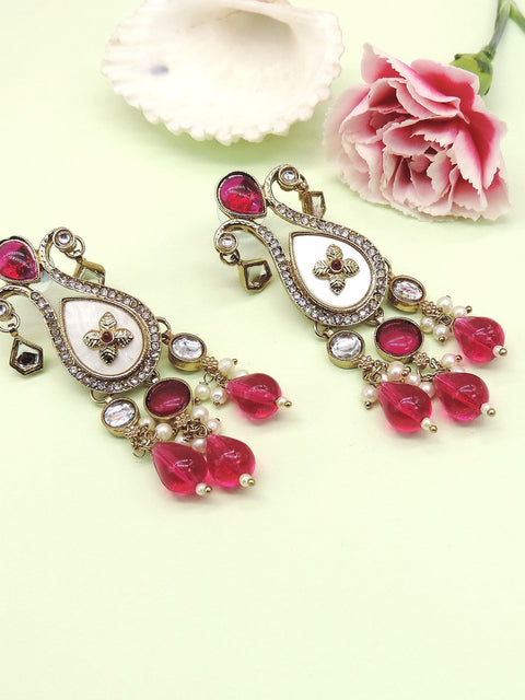 Ivory and ruby Kundan earrings with pearl drops – classic Indian heritage design USA – Joyrias