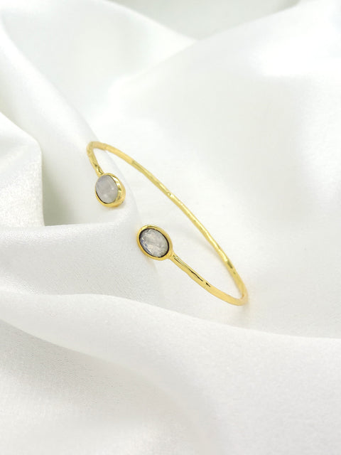 Minimal Rose Quartz Open Cuff Bracelet in Gold Finish
