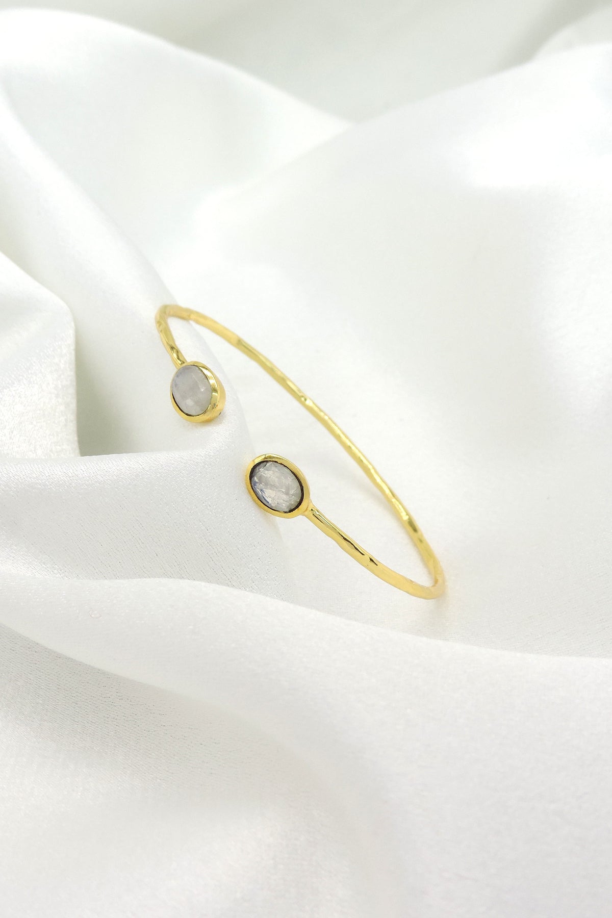 Minimal Rose Quartz Open Cuff Bracelet in Gold Finish