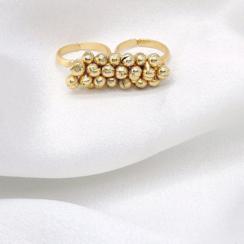 Gold-toned beaded double finger ring with traditional detailing by joyrias