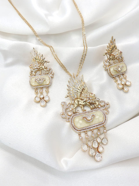 Winged lion pendant necklace set by Joyrias