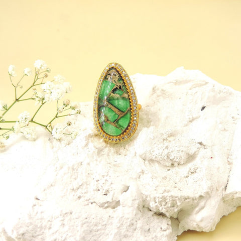 Teardrop green mosaic AD cocktail ring – Indian CZ stone ring for women USA – Joyrias