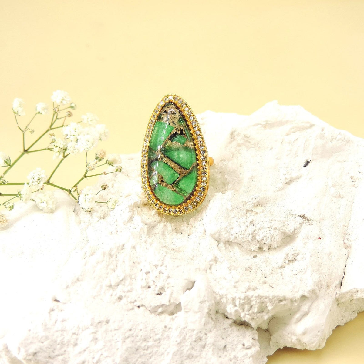 Teardrop green mosaic AD cocktail ring – Indian CZ stone ring for women USA – Joyrias