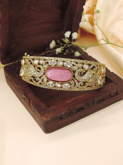 Antique gold plated pink stone kada bangle – Indian festive bangle for women USA – Joyrias