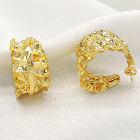 Textured Gold-Plated Hoop Earrings | Bold Crinkle Statement Earrings