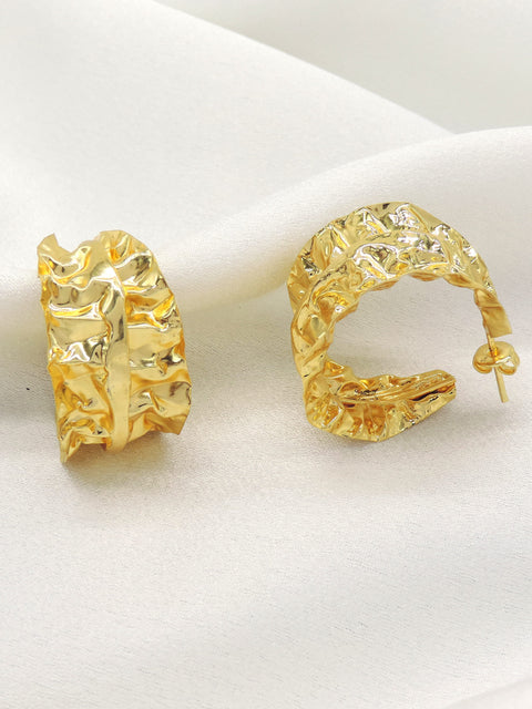Textured Gold-Plated Hoop Earrings | Bold Crinkle Statement Earrings