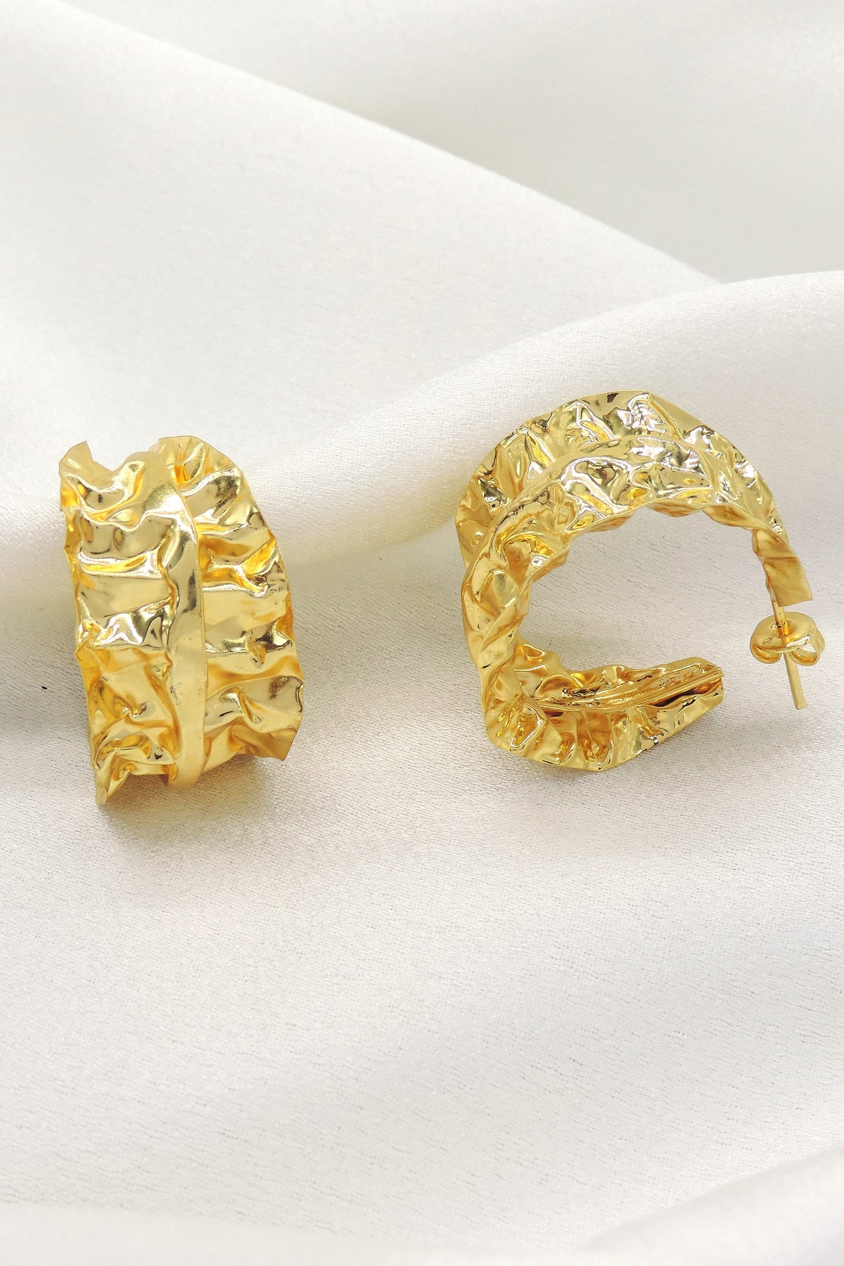 Textured Gold-Plated Hoop Earrings | Bold Crinkle Statement Earrings