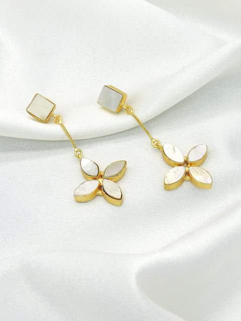 Mother of Pearl Floral Drop Earrings in Gold | Elegant Minimal Design