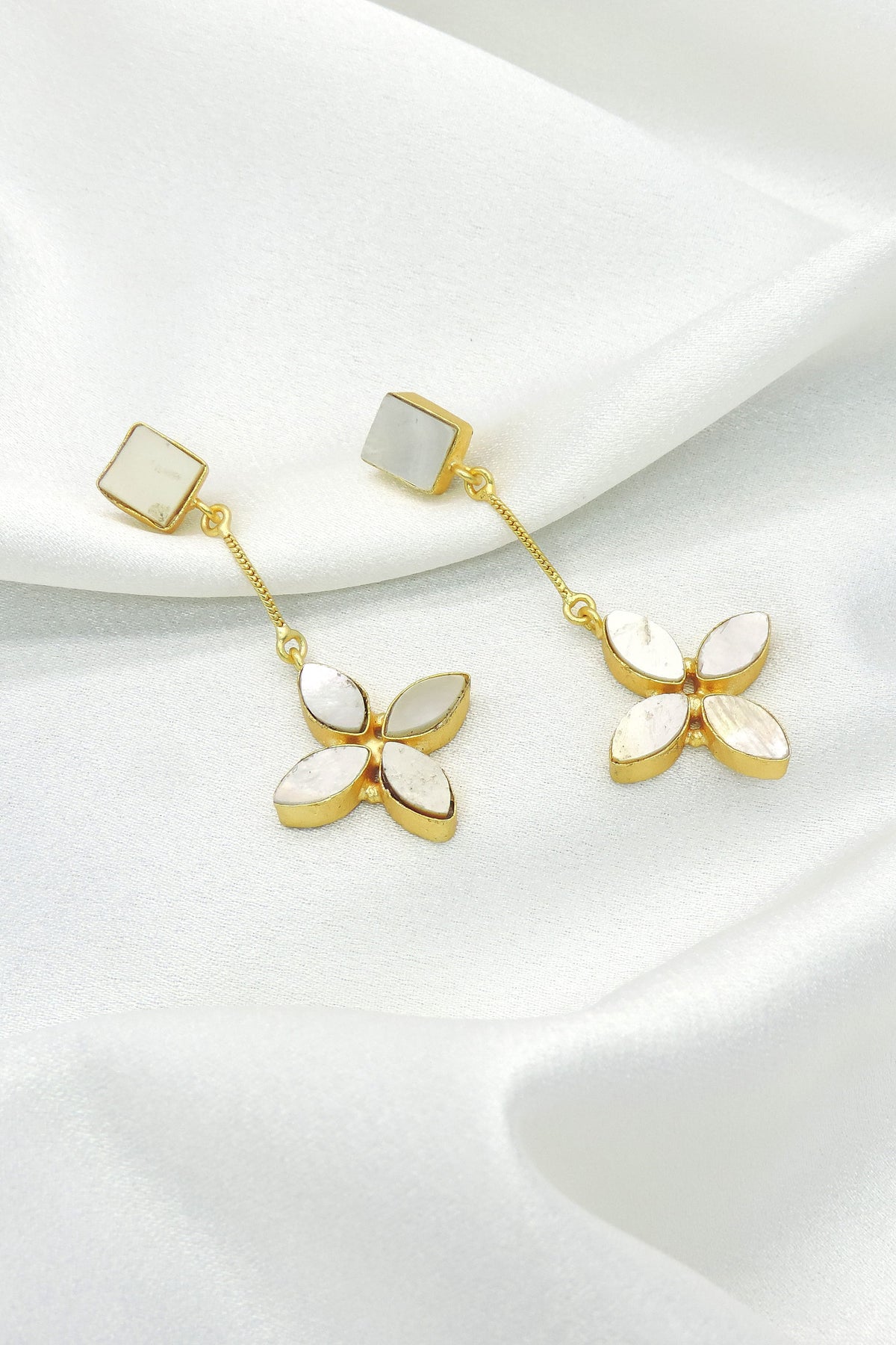 Mother of Pearl Floral Drop Earrings in Gold | Elegant Minimal Design