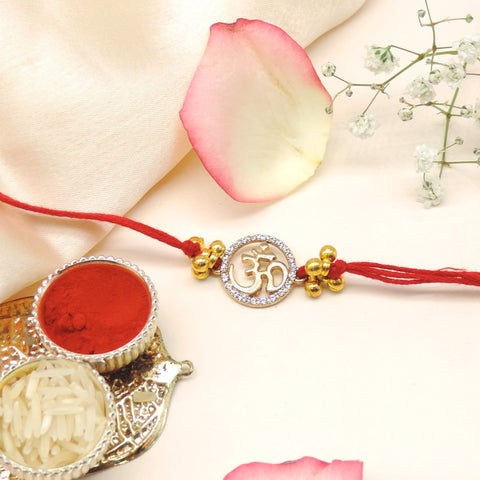 Divine Om Rakhi with CZ Stones | Premium Spiritual Raksha Bandhan Rakhi for Brother