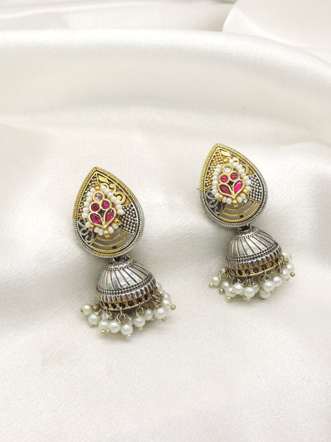 Dual Tone Pearl Jhumka Earrings