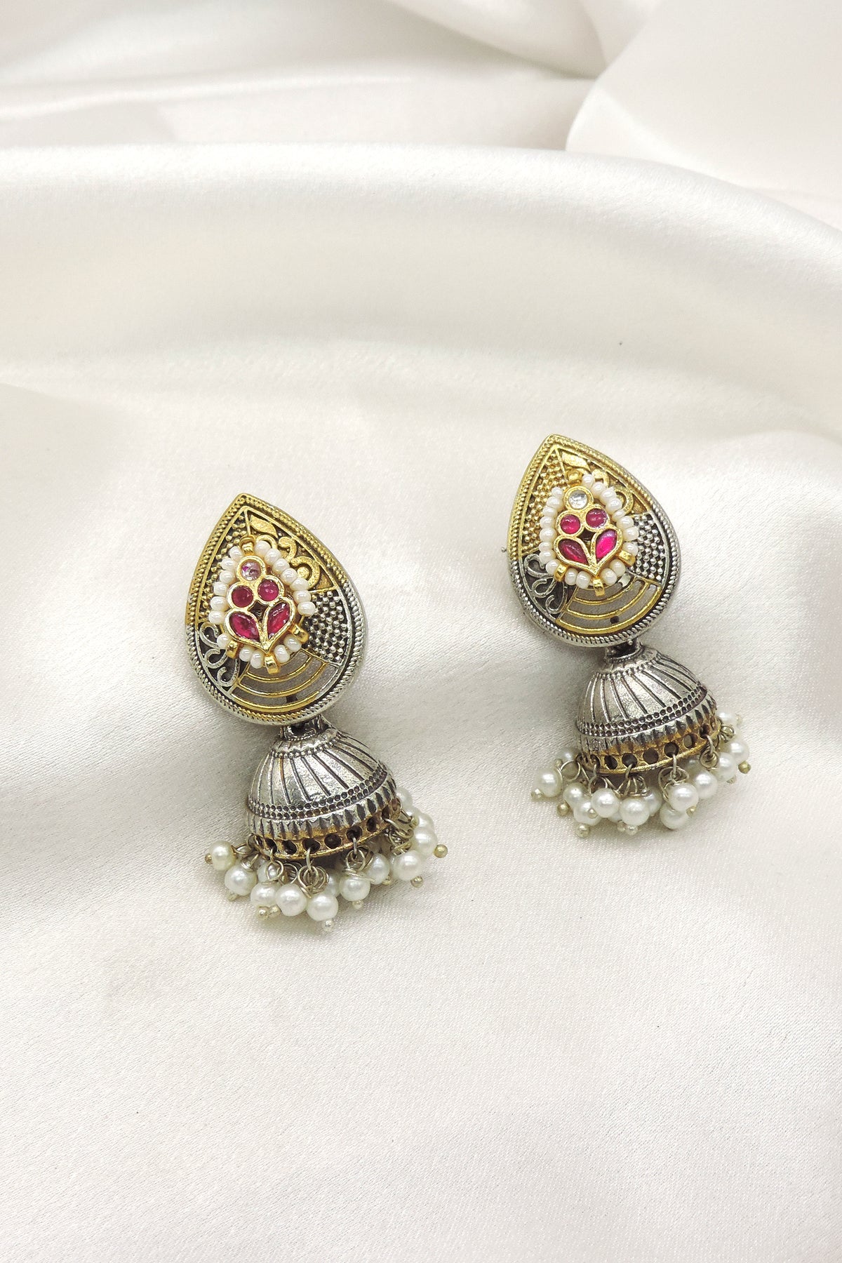 Dual Tone Pearl Jhumka Earrings