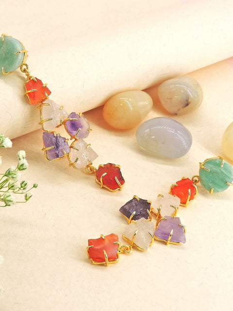 Multicolor natural stone earrings – Indian ethnic earrings for casual and festive wear – Joyrias